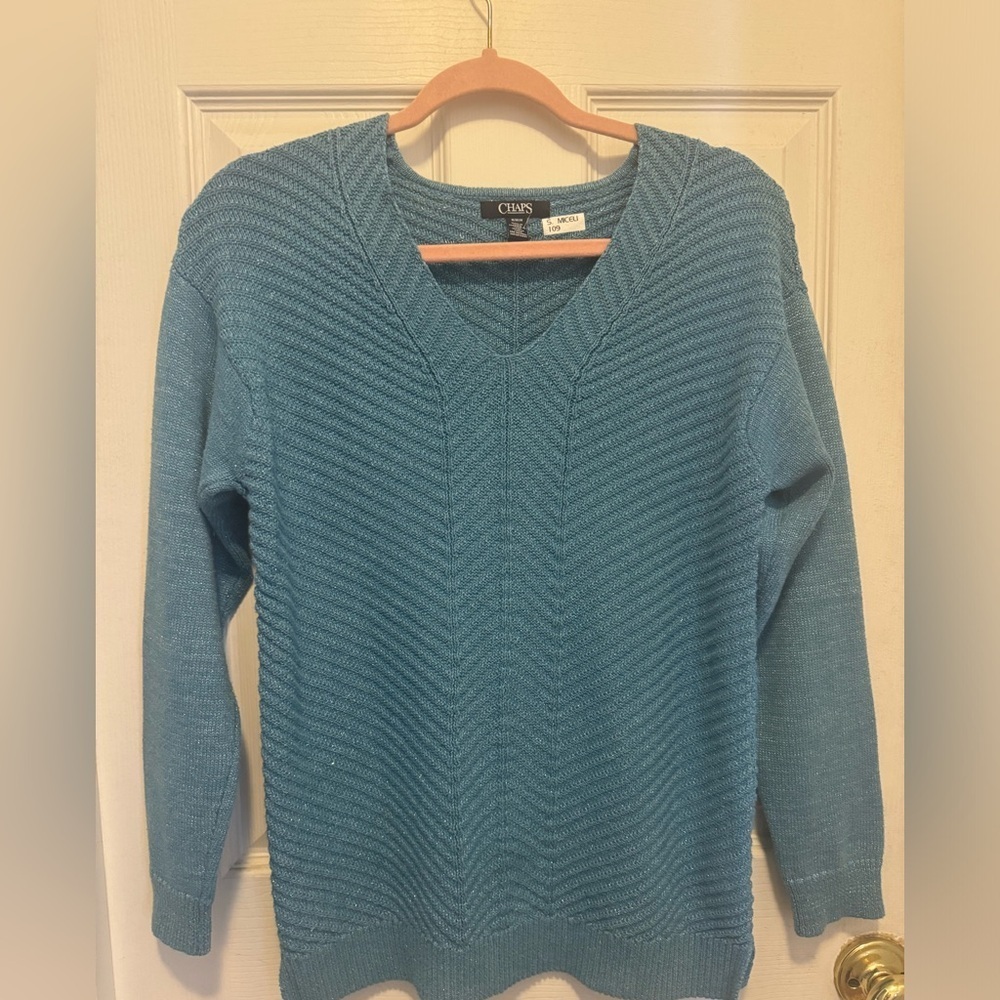 Chaps Turquoise blue sweater with slight sparkle